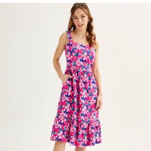 Draper James Pink and Blue Floral MIDI Dress size Medium